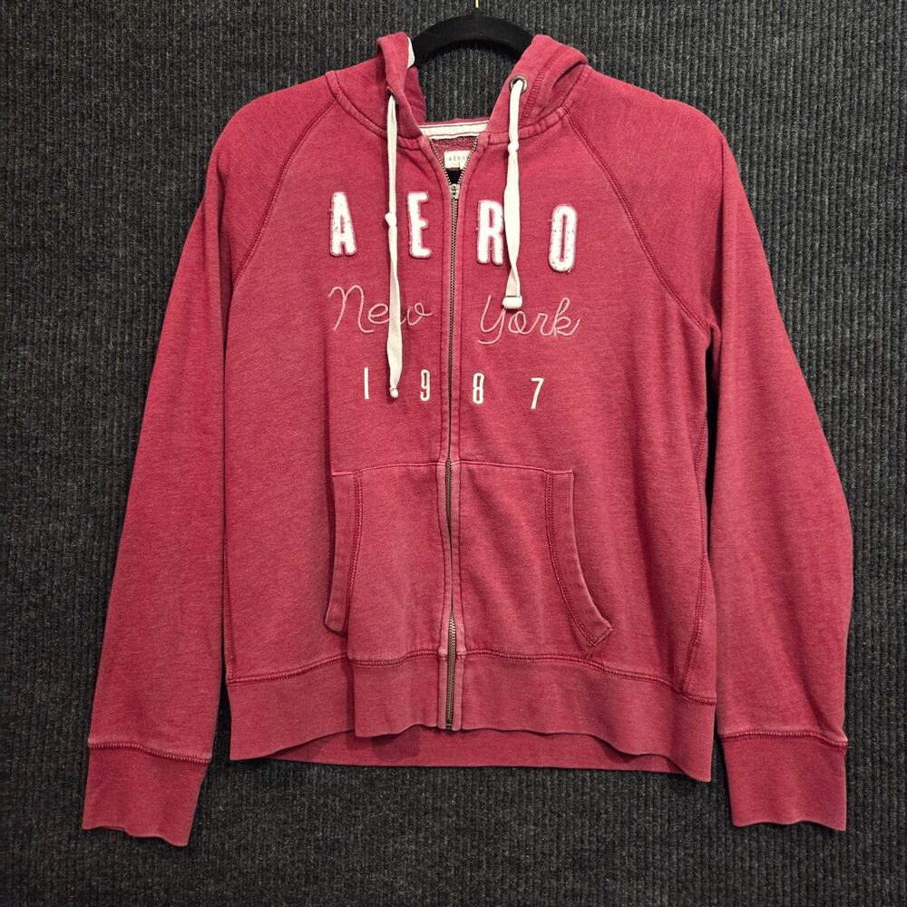 Y2k Aeropostale Jacket Embroidered Red Burgundy Jacket Zip Up Large Cotton